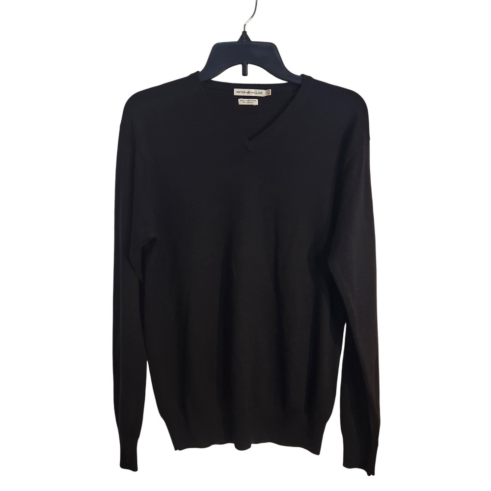 Peter Millar Mens Black Silk Cotton Cashmere V-Neck Sweater Size Small S